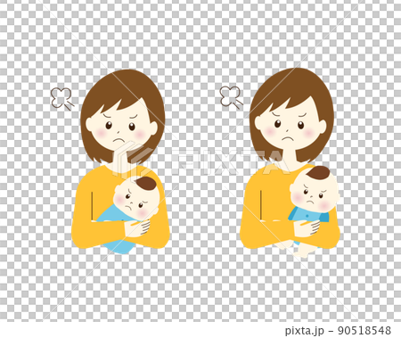 怒っている女性と赤ちゃんのイラスト素材 怒っている女性と赤ちゃんのイラスト素材 90518548