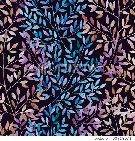 Seamless pattern with cute simple detailed branches with leaves. 90518972