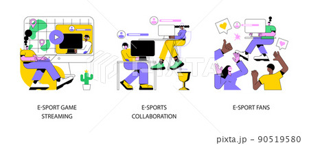Video game show abstract concept vector illustration set. E-sport game streaming, eSports collaboration, fan club and community, computer game, champion league, global entertainment abstract metaphor. 90519580
