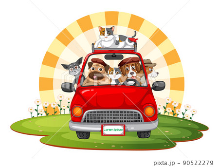 Road trip concept with domestic animals in a car Road trip concept with domestic animals in a car 90522279