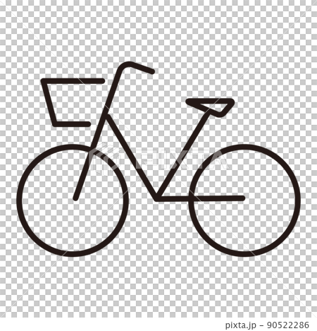 Sideways simple monochrome line drawing icon / white background of bicycle with basket 90522286