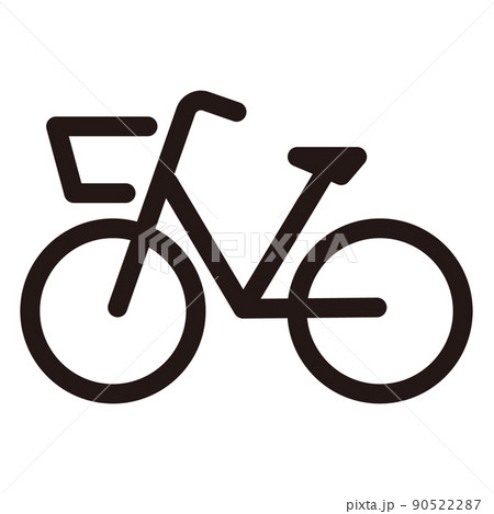 カゴ付き自転車のシンプルな横向きアイコン/白背景 90522287