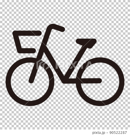 カゴ付き自転車のシンプルな横向きアイコン/白背景 90522287