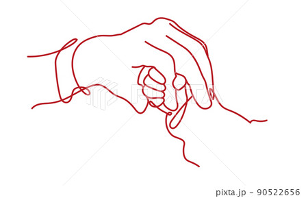 親の指を握る赤ちゃんの手の線画 90522656