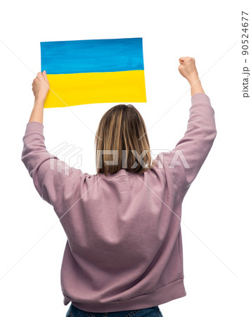 woman holding flag of ukraine on demonstration 90524677