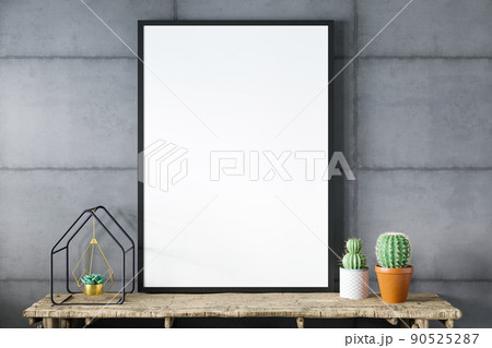 Blank empty picture frame mockup on gray cement wall. 90525287