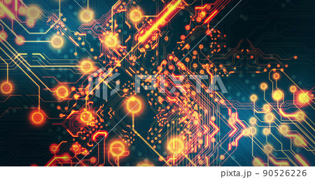 Image of technology circuit over black background 90526226