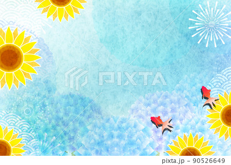 向日葵　紫陽花　金魚　背景 90526649