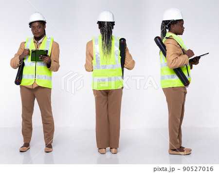 Full length 20s young African American Woman Architecture Engineer, 360 turn front side back rear Full length 20s young African American Woman Architecture Engineer, 360 turn front side back rear 90527016