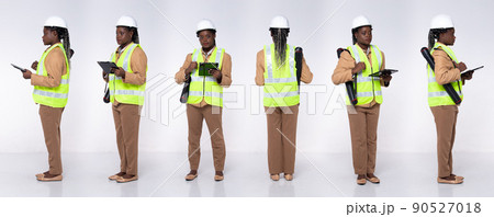 Full length 20s young African American Woman Architecture Engineer, 360 turn front side back rear Full length 20s young African American Woman Architecture Engineer, 360 turn front side back rear 90527018