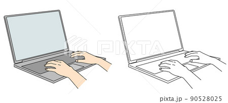 ノートパソコンのキーを打つ手　ななめ　素材　イラスト 90528025