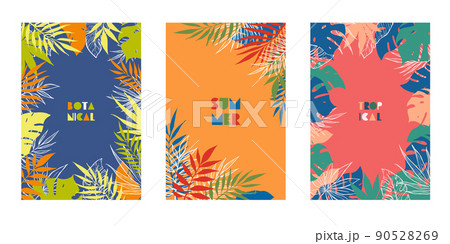 夏の植物、葉っぱの背景素材セット　ビビッドカラー 90528269