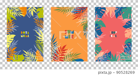 夏の植物、葉っぱの背景素材セット　ビビッドカラー 90528269