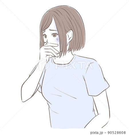 気持ち悪くて口に手を当てる女性 気持ち悪くて口に手を当てる女性 90528608