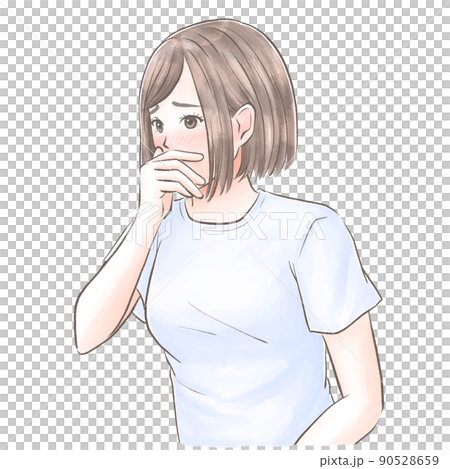 一個把手放在嘴上，以水彩風格閃耀的女人 90528659