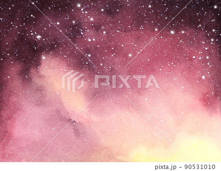 Cosmic background. Colorful watercolor galaxy or night sky with stars. 90531010