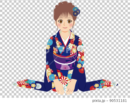 Illustration of working women, whole body, furisode, brown hair, New Year greetings Illustration of working women, whole body, furisode, brown hair, New Year greetings 90531181