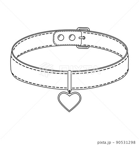 A collar for cats and dogs with a pendant. Vector isolated doodle-style illustration, black line 90531298