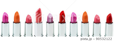 Lined up for your lips. Studio shot of colorful lipstick. 90532122