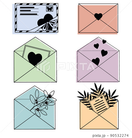 set of valentine envelopes, color vector illustration on a white background set of valentine envelopes, color vector illustration on a white background 90532274