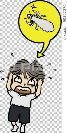 一個孩子驚訝地發現頭上有蝨子的插圖 90532376