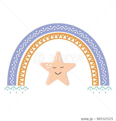 The composition is an abstract rainbow with a pattern and a sleeping star in boho style 90532525