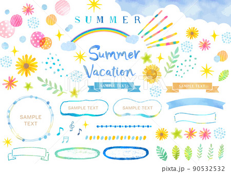 夏の水彩イラストフレームセット 90532532