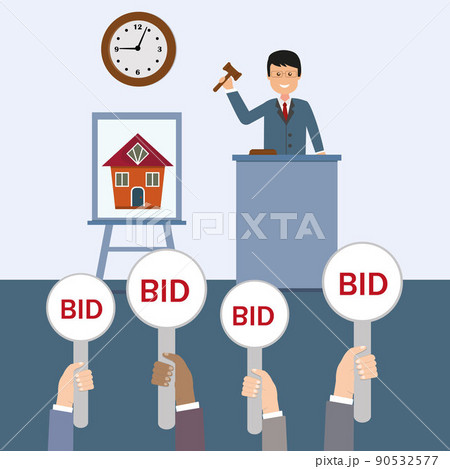 House for sale at auction, color vector isolated illustration House for sale at auction, color vector isolated illustration 90532577