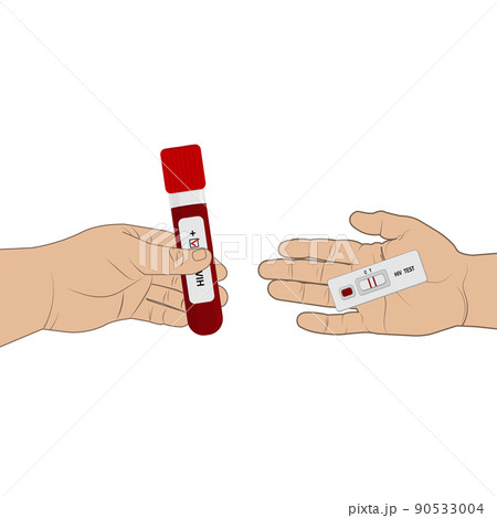 An HIV testing kit with a laboratory test tube for blood analysis. Vector illustration. 90533004