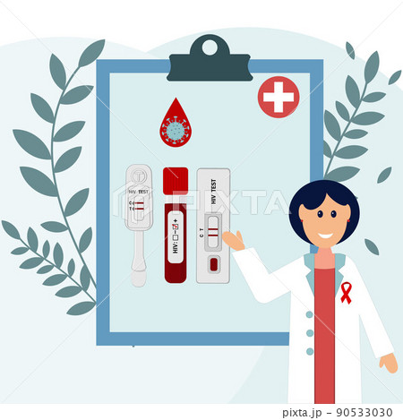 An HIV testing kit with a laboratory test tube for blood analysis. Vector illustration. An HIV testing kit with a laboratory test tube for blood analysis. Vector illustration. 90533030