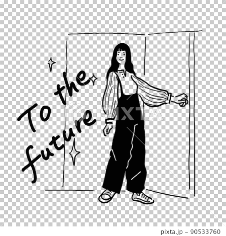 未来への扉を開ける女性 90533760