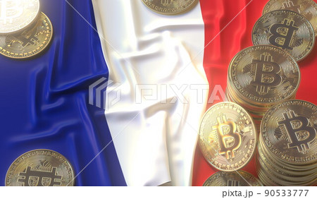Bitcoin BTC coins or tokens and flag of France. Crypto market related 3D rendering 90533777