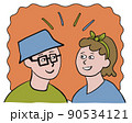 男女が楽しく笑顔で話すイメージイラスト背景付き 90534121