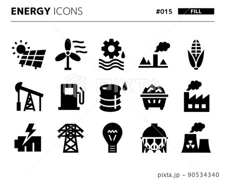 エネルギーに関連する塗りつぶしスタイルのアイコンセット_015 90534340