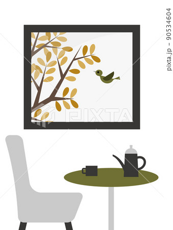 秋の景色とカフェのイラスト 90534604