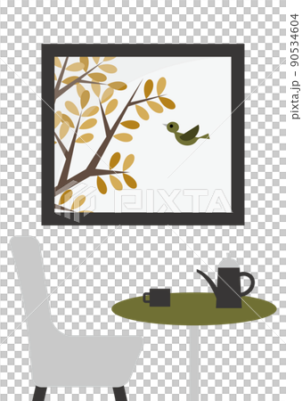 秋の景色とカフェのイラスト 90534604