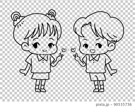 鏈接協調的男孩和女孩/線條圖 90535736