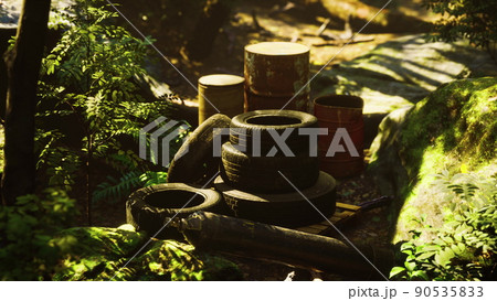 discarded car tires in the forest discarded car tires in the forest 90535833