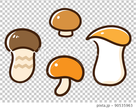 色々な種類のきのこの手書き風デフォルメイラストセットのイラスト素材