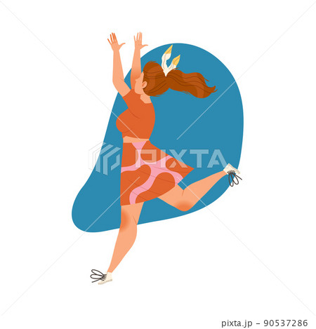Jumping Redhead Woman Character with Raised Hands Feeling Joy and Excitement Vector Illustration Jumping Redhead Woman Character with Raised Hands Feeling Joy and Excitement Vector Illustration 90537286