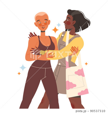 Woman Friend Hugging Meeting Each Other Feeling Joy Vector Illustration Woman Friend Hugging Meeting Each Other Feeling Joy Vector Illustration 90537310