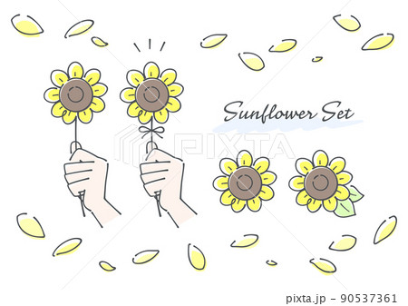 ひまわり 花と手のセット 花びら付き カラー版 ひまわり 花と手のセット 花びら付き カラー版 90537361