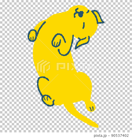 一隻狗躺在它的背上的插圖 90537402