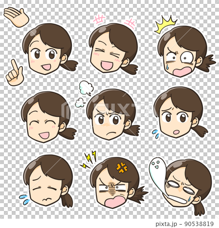 Female facial expression set 90538819