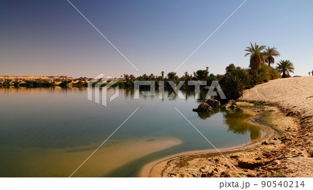 Panoramic view to Teli lake group of Ounianga Serir lakes at the Ennedi, Chad Panoramic view to Teli lake group of Ounianga Serir lakes at the Ennedi, Chad 90540214