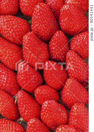 Fresh ripe big red strawberries background, top view 90541441