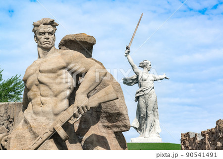 1 May 2020, Volgograd, Russia. Square to Those who Fought to Death on Mamayev Kurgan and statue The Motherland calls 1 May 2020, Volgograd, Russia. Square to Those who Fought to Death on Mamayev Kurgan and statue The Motherland calls 90541491