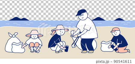 一家人在海灘撿垃圾 90541611