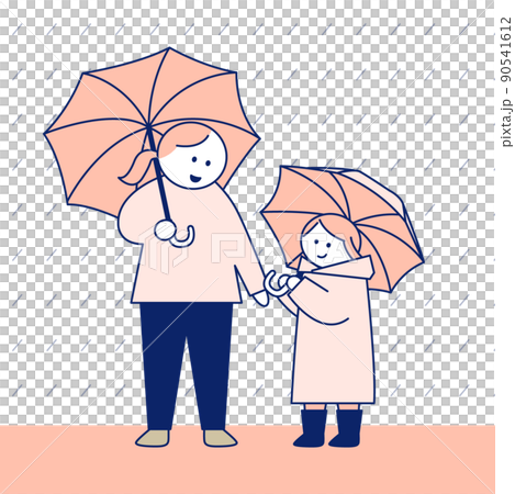 父母和孩子在雨天打著傘 父母和孩子在雨天打著傘 90541612