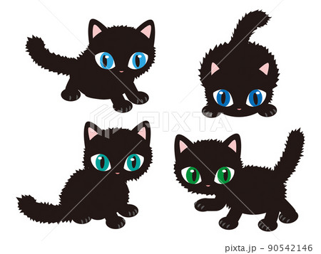 毛玉のような黒猫4匹のイラスト素材 [90542146] - PIXTA